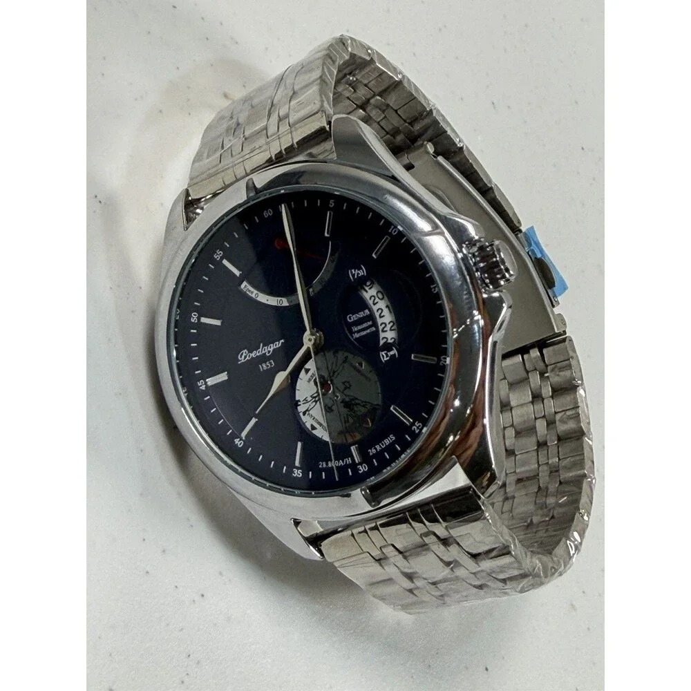 Poedagar 1853 Men’s Multifunction Quartz Watch Stainless Steel 44mm Blue Dial